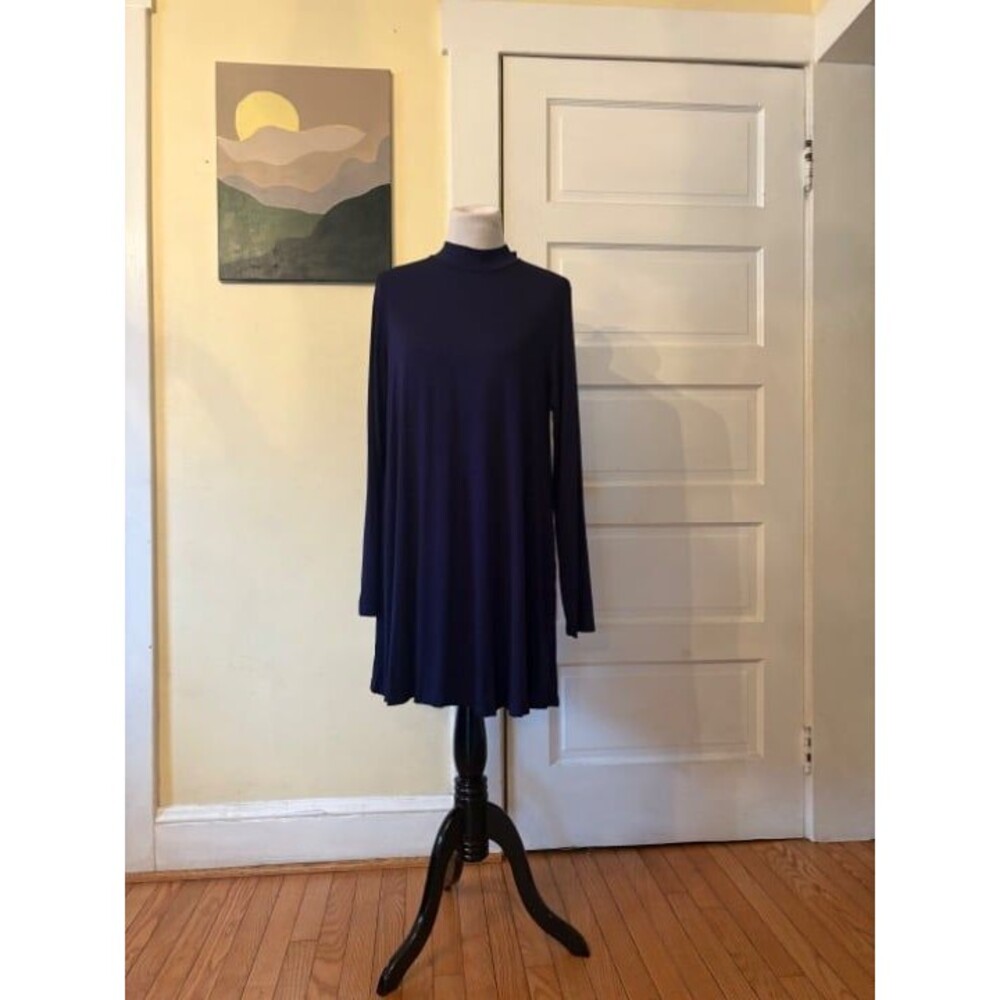 long sleeve tunic dress, navy blue sz XXL Agnes & Dora pockets turtle mock neck